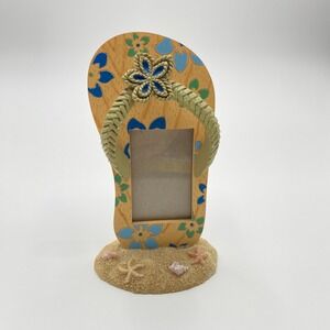 Flip Flop Picture Frame Beach Decor Coastal Nautical Home Decor Sand Starfish 6"